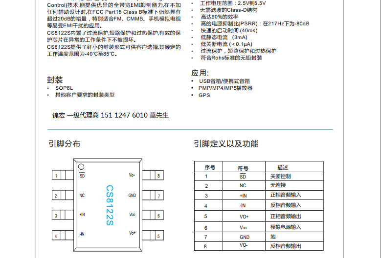 CS8122SEMI 3. 0W(li)lŴ CS8122S늷ʽ2. 5V5. 5V